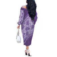 Hawaii Breadfruit Palaka Off The Shoulder Long Sleeve Dress Poni Maile Lei - Polynesian Pride