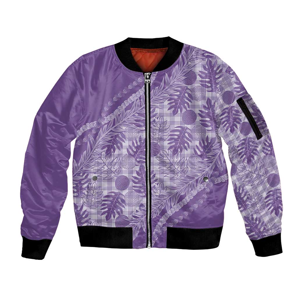 Hawaii Breadfruit Palaka Sleeve Zip Bomber Jacket Poni Maile Lei - Polynesian Pride