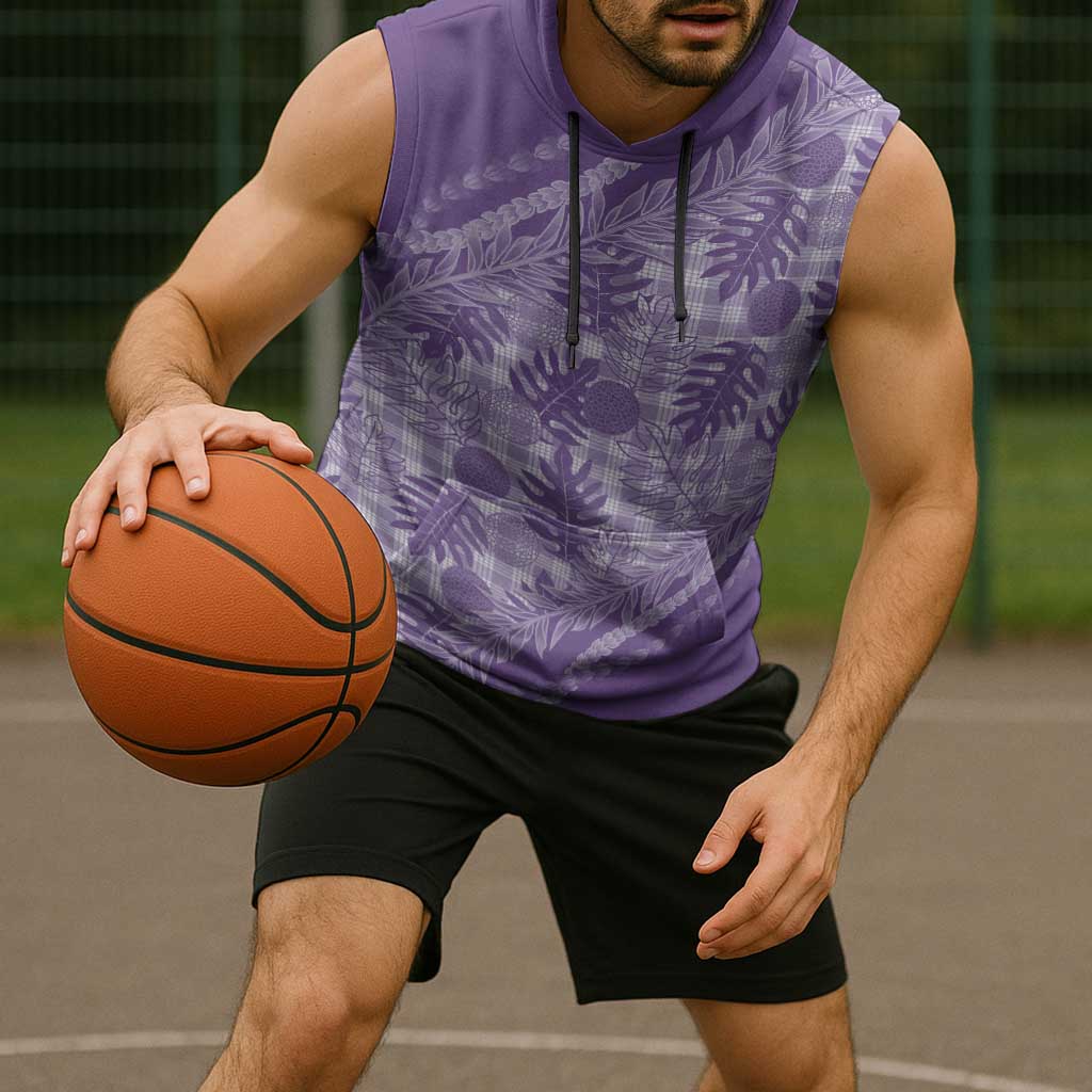 Hawaii Breadfruit Palaka Sleeveless Hoodie Poni Maile Lei - Polynesian Pride