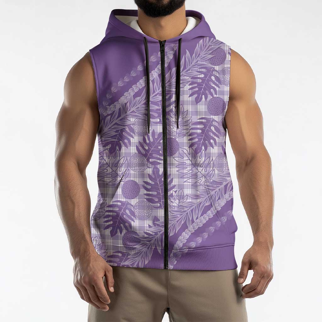 Hawaii Breadfruit Palaka Sleeveless Zip Hoodie Poni Maile Lei - Polynesian Pride