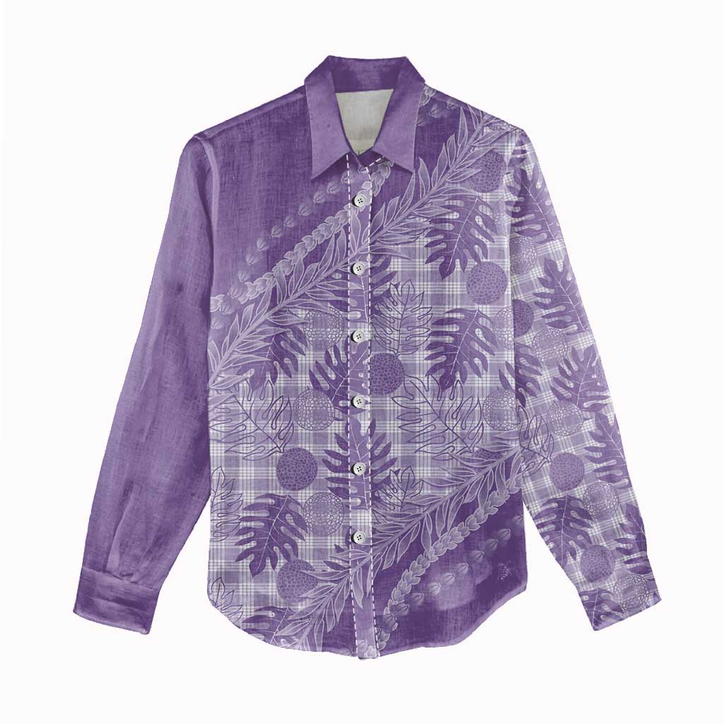Hawaii Breadfruit Palaka Women Casual Shirt Poni Maile Lei - Polynesian Pride
