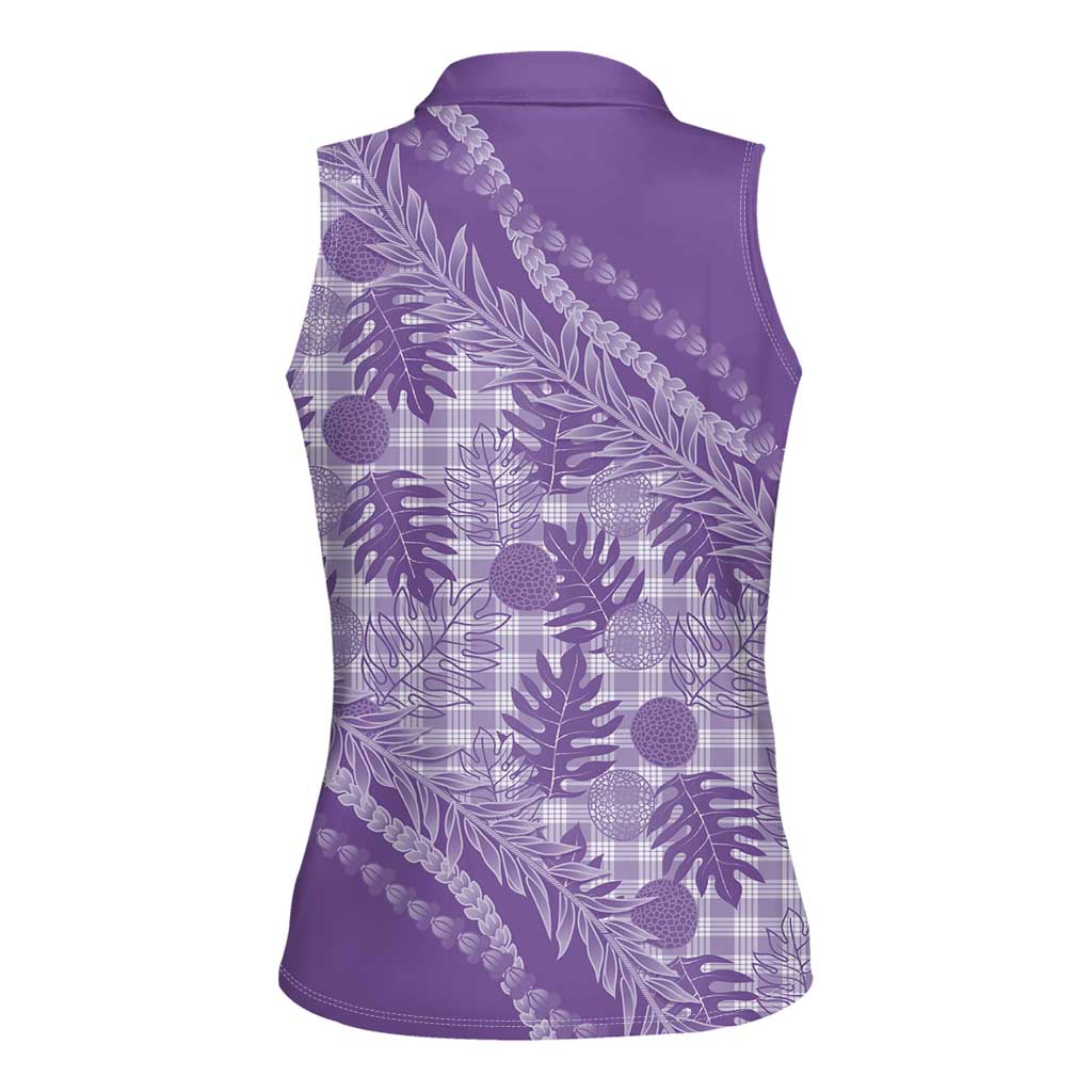 Hawaii Breadfruit Palaka Women Sleeveless Polo Shirt Poni Maile Lei - Polynesian Pride