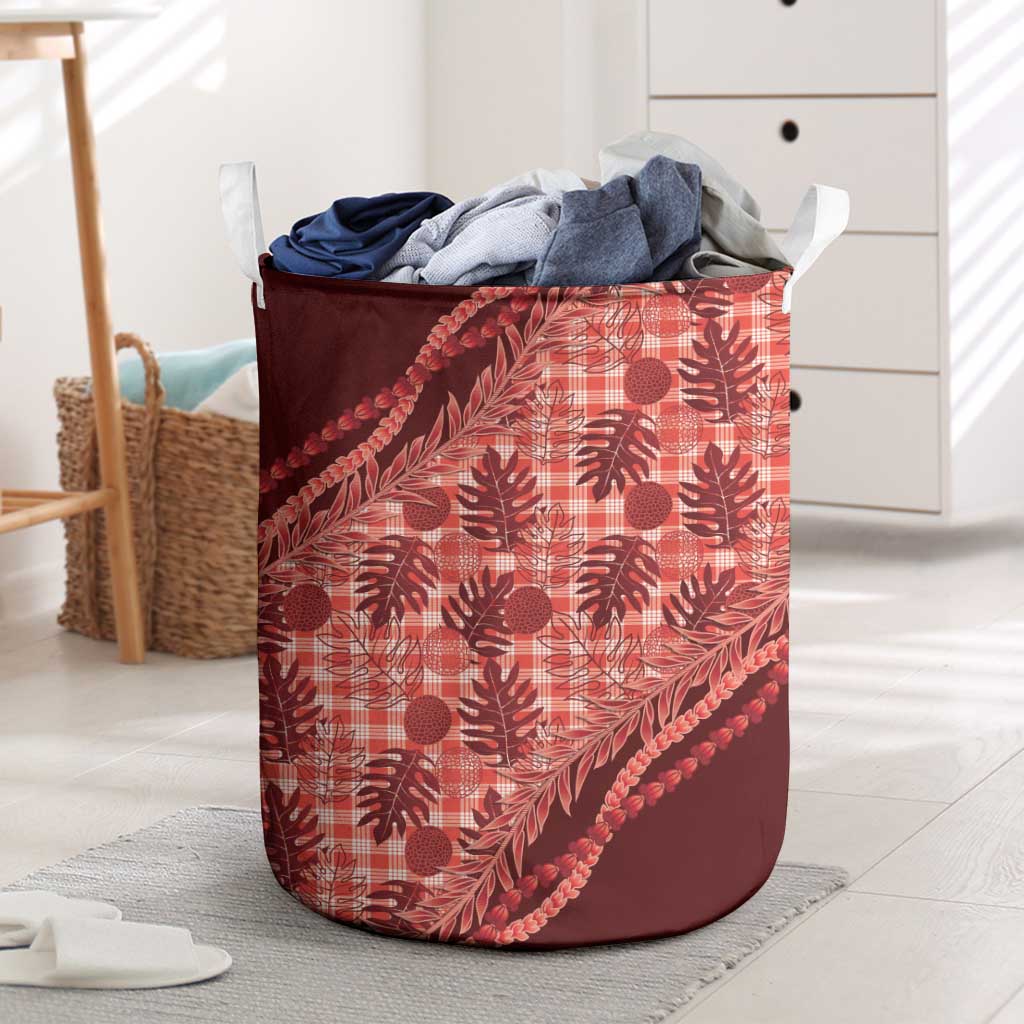 Hawaii Breadfruit Palaka Laundry Basket Ulaula Maile Lei - Polynesian Pride