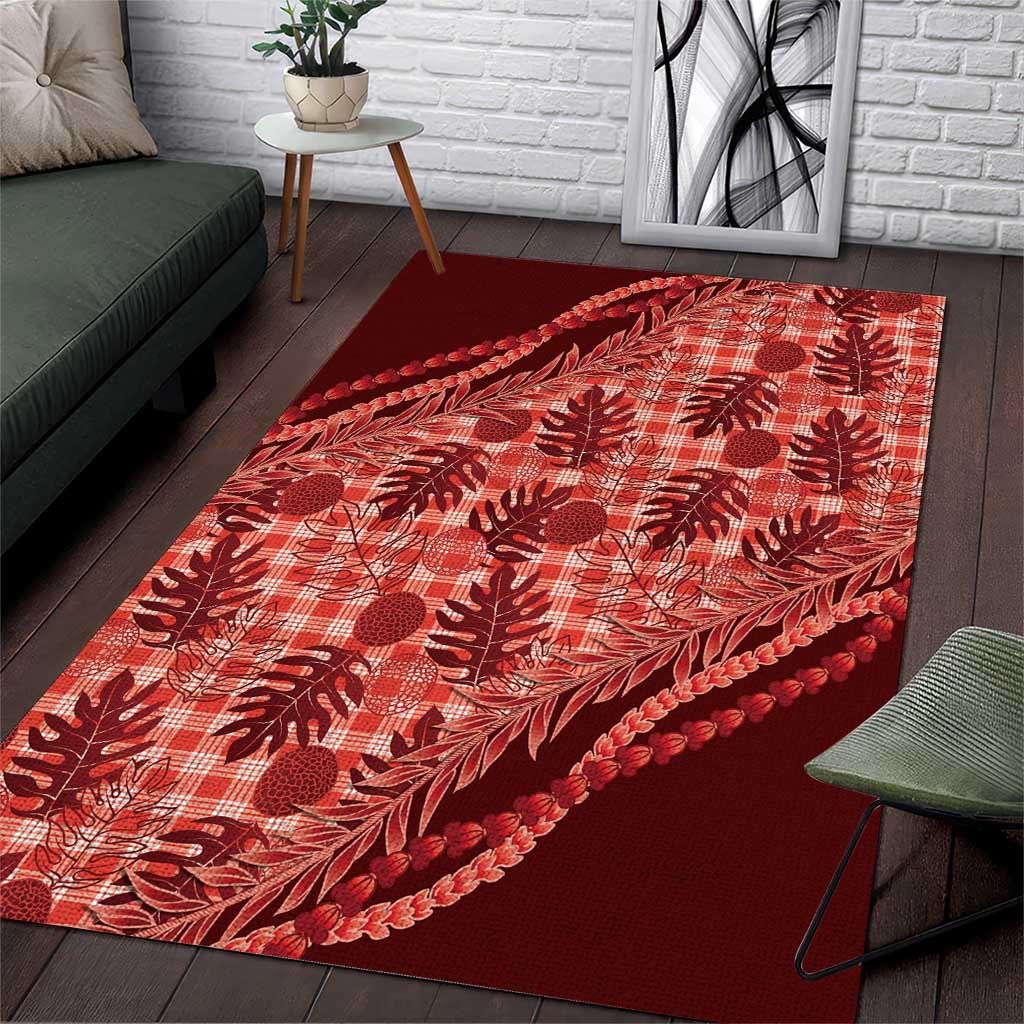 Hawaii Breadfruit Palaka Area Rug Ulaula Maile Lei - Polynesian Pride