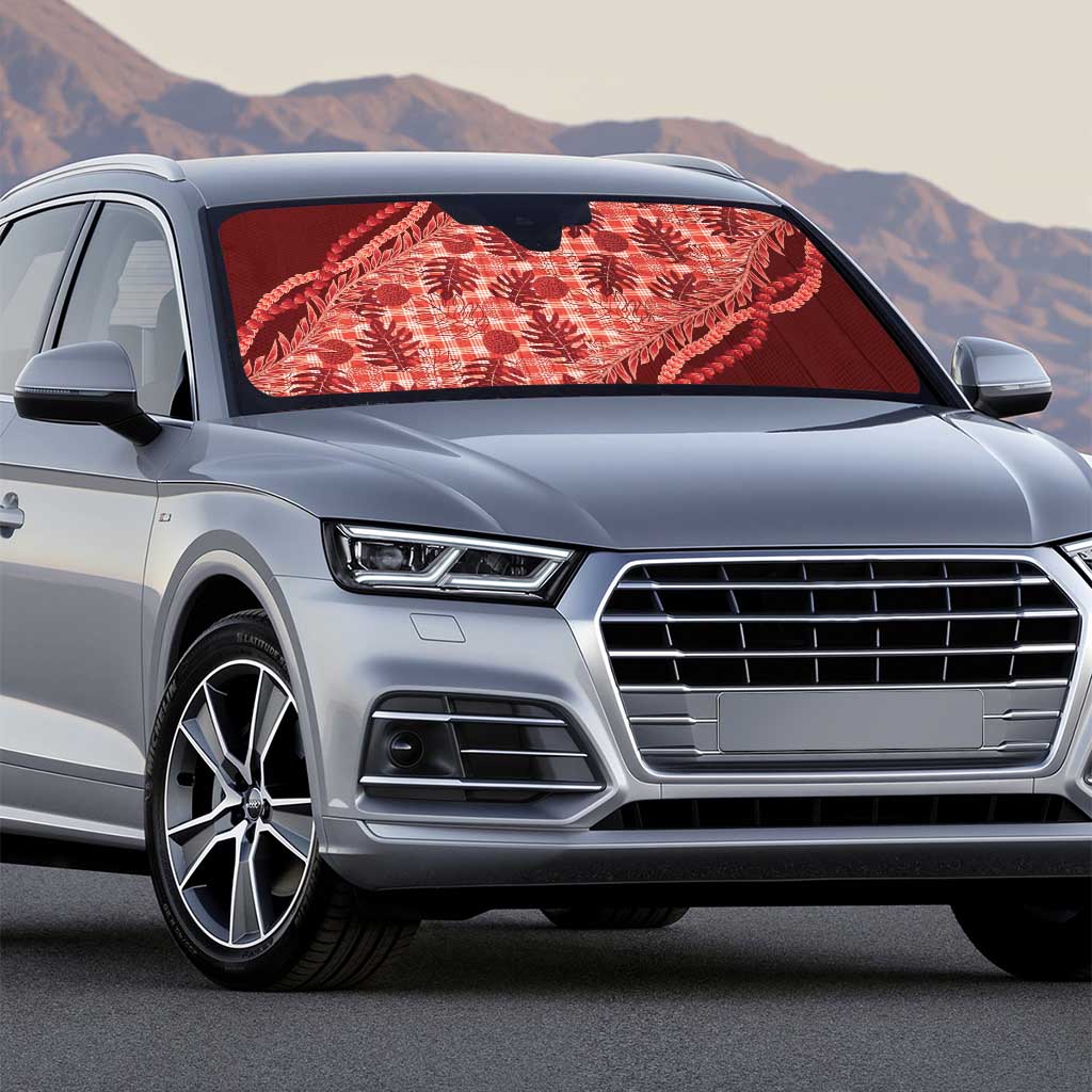 Hawaii Breadfruit Palaka Auto Sun Shade Ulaula Maile Lei - Polynesian Pride