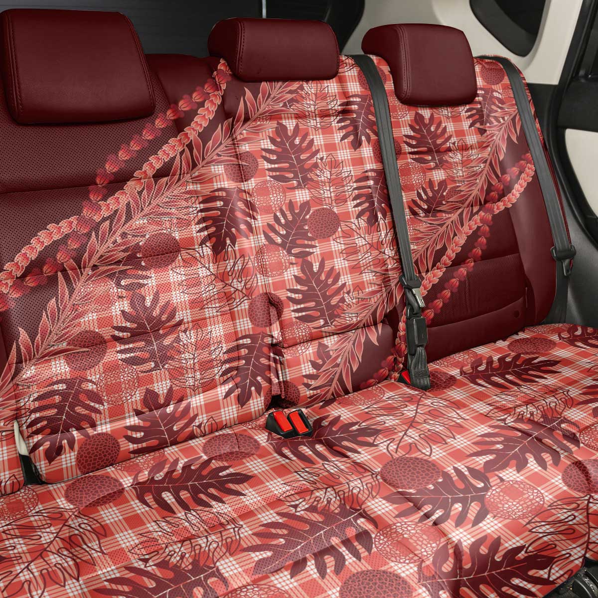 Hawaii Breadfruit Palaka Back Car Seat Cover Ulaula Maile Lei - Polynesian Pride