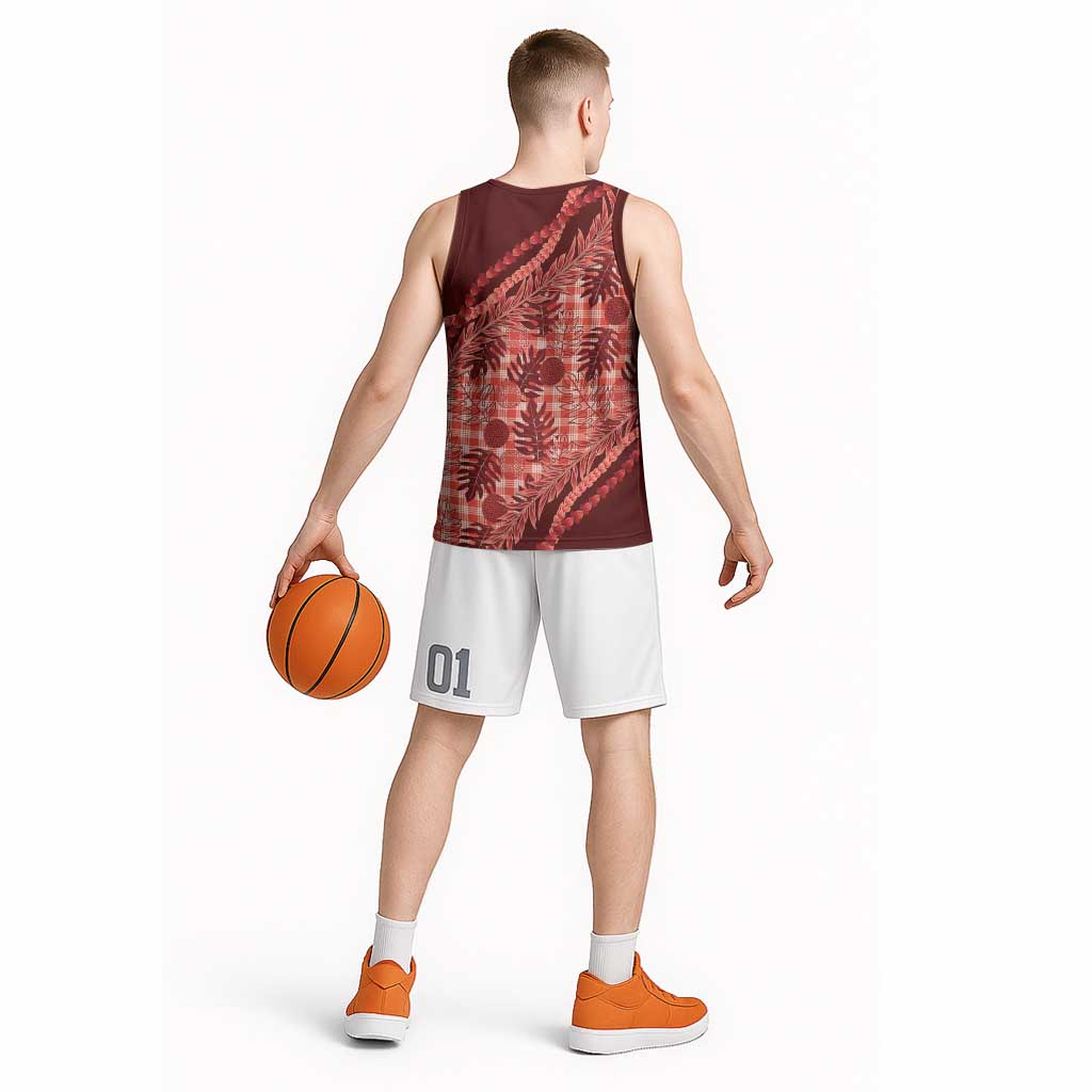 Hawaii Breadfruit Palaka Basketball Jersey Ulaula Maile Lei - Polynesian Pride