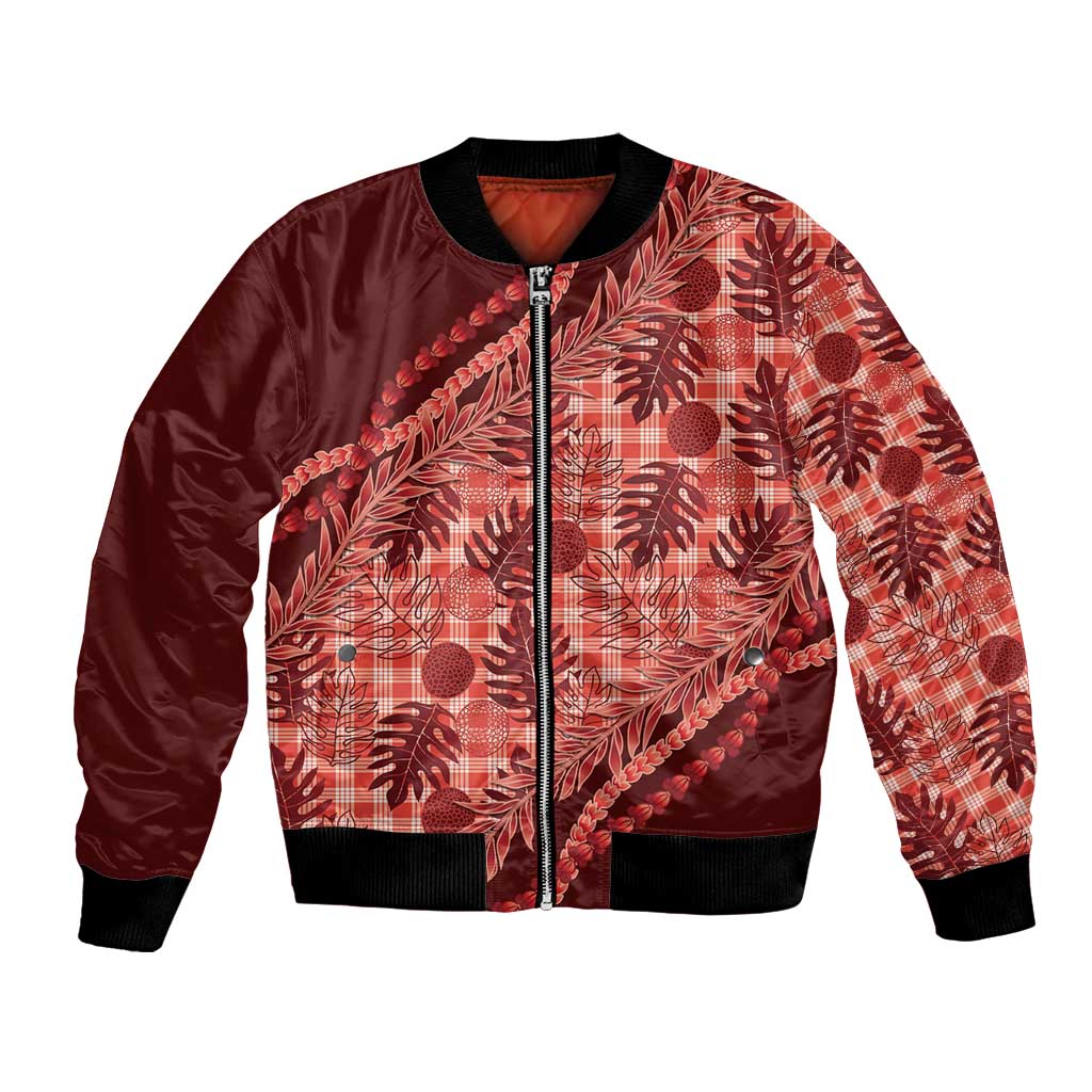 Hawaii Breadfruit Palaka Bomber Jacket Ulaula Maile Lei - Polynesian Pride