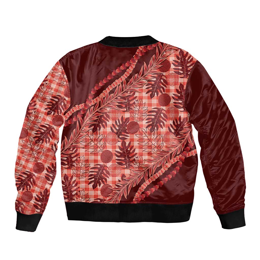 Hawaii Breadfruit Palaka Bomber Jacket Ulaula Maile Lei - Polynesian Pride