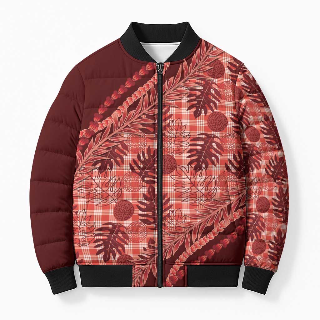 Hawaii Breadfruit Palaka Bomber Puffer Jacket Ulaula Maile Lei - Polynesian Pride