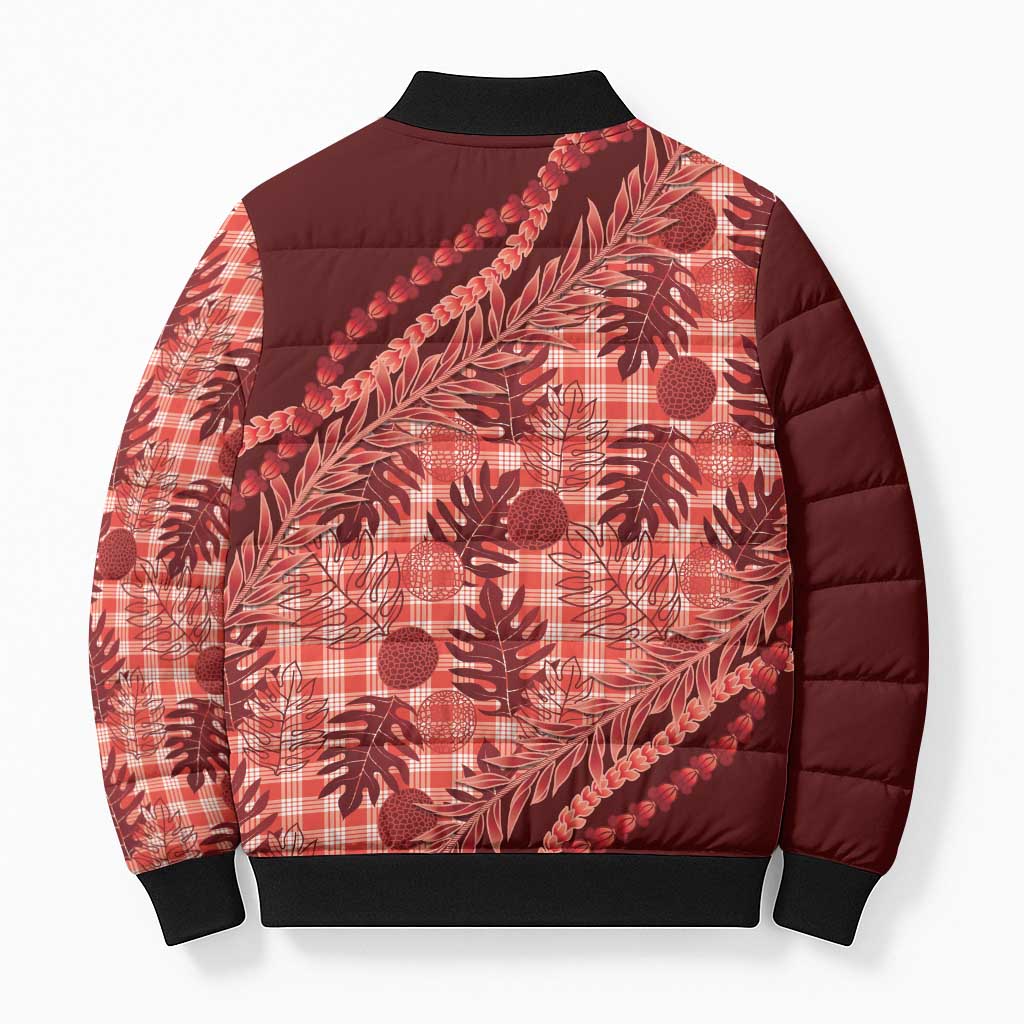 Hawaii Breadfruit Palaka Bomber Puffer Jacket Ulaula Maile Lei - Polynesian Pride