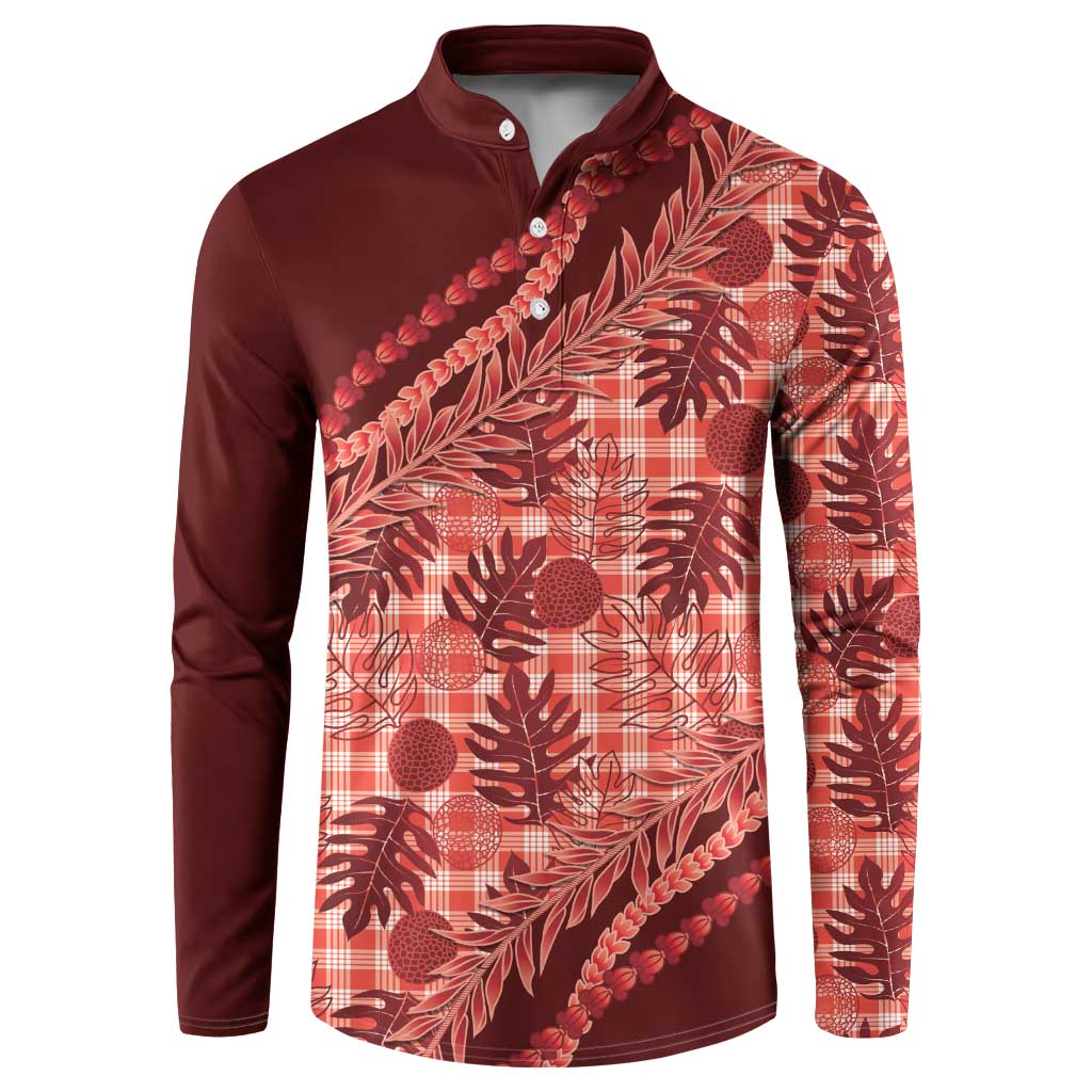 Hawaii Breadfruit Palaka Button Sweatshirt Ulaula Maile Lei - Polynesian Pride