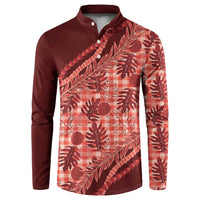 Hawaii Breadfruit Palaka Button Sweatshirt Ulaula Maile Lei - Polynesian Pride