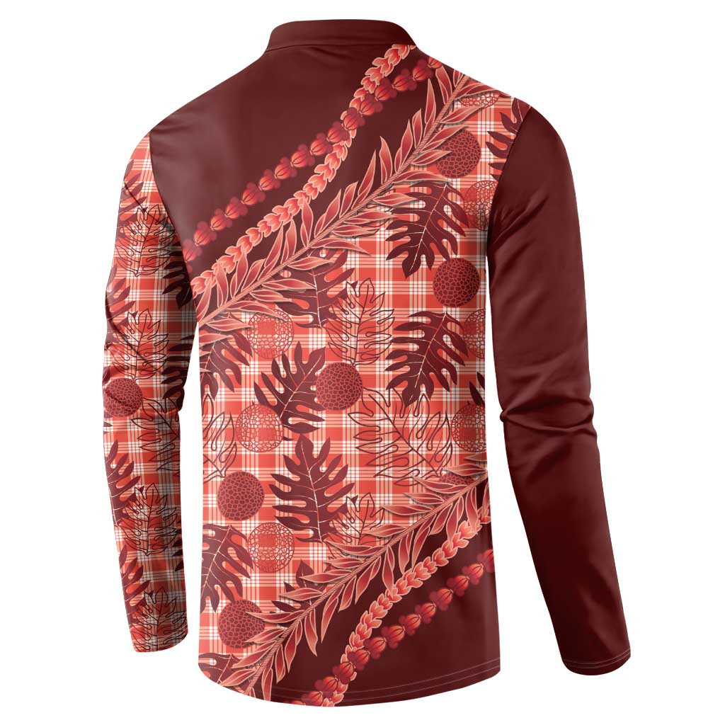 Hawaii Breadfruit Palaka Button Sweatshirt Ulaula Maile Lei - Polynesian Pride