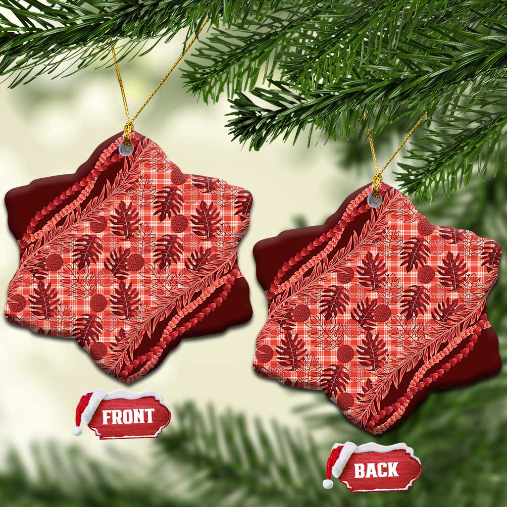 Hawaii Breadfruit Palaka Ceramic Ornament Ulaula Maile Lei - Polynesian Pride