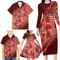 Hawaii Breadfruit Palaka Family Matching Long Sleeve Bodycon Dress and Hawaiian Shirt Ulaula Maile Lei - Polynesian Pride