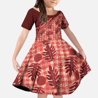 Hawaii Breadfruit Palaka Family Matching Off Shoulder Maxi Dress and Hawaiian Shirt Ulaula Maile Lei - Polynesian Pride