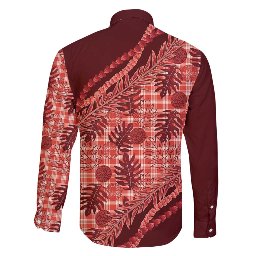 Hawaii Breadfruit Palaka Family Matching Off Shoulder Maxi Dress and Hawaiian Shirt Ulaula Maile Lei - Polynesian Pride