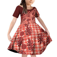 Hawaii Breadfruit Palaka Family Matching Off Shoulder Short Dress and Hawaiian Shirt Ulaula Maile Lei - Polynesian Pride