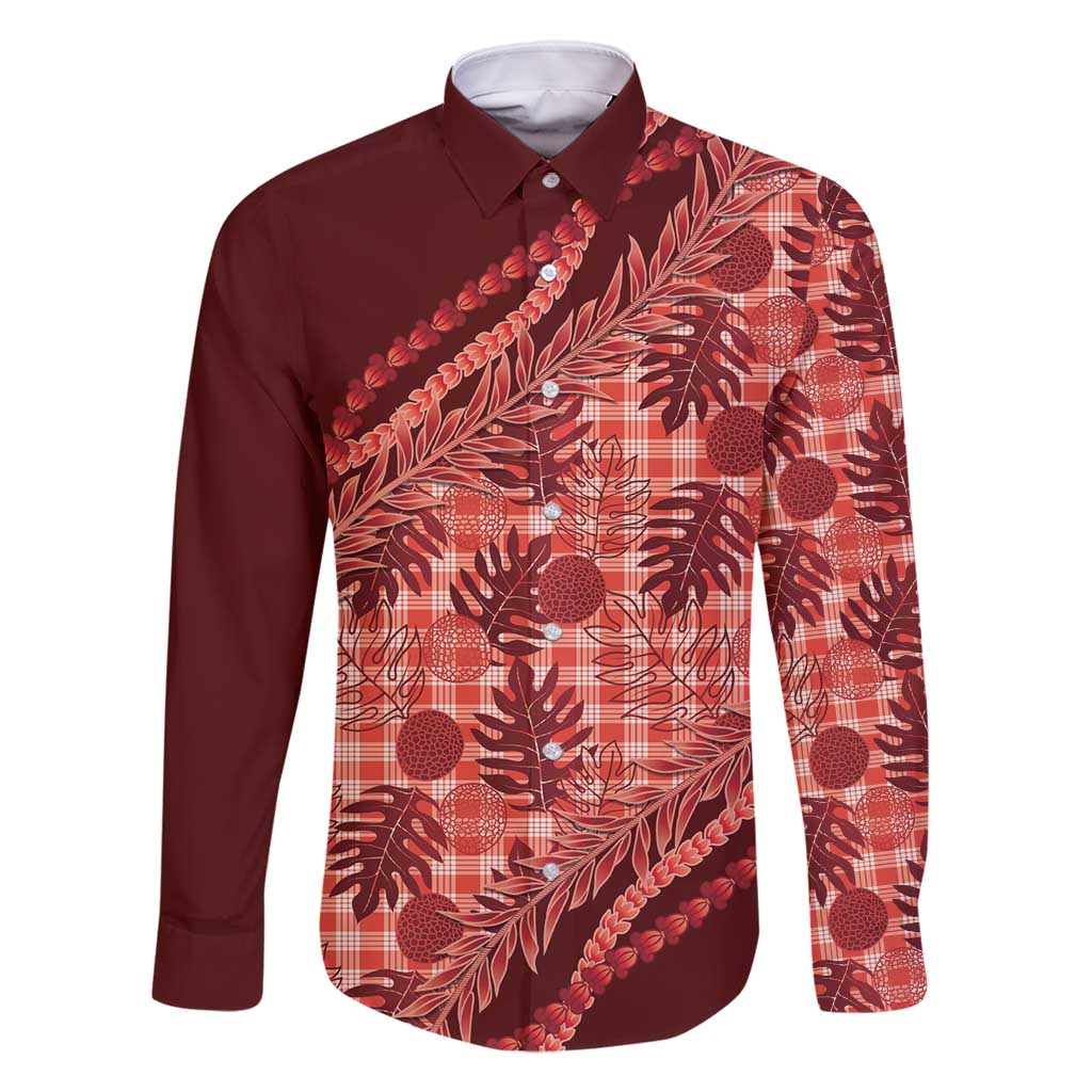 Hawaii Breadfruit Palaka Family Matching Off Shoulder Short Dress and Hawaiian Shirt Ulaula Maile Lei - Polynesian Pride