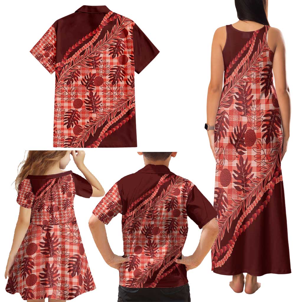 Hawaii Breadfruit Palaka Family Matching Tank Maxi Dress and Hawaiian Shirt Ulaula Maile Lei - Polynesian Pride