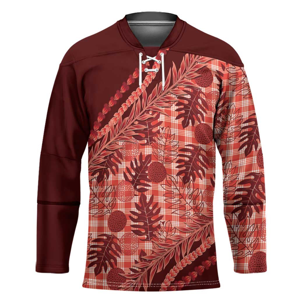 Hawaii Breadfruit Palaka Hockey Jersey Ulaula Maile Lei - Polynesian Pride