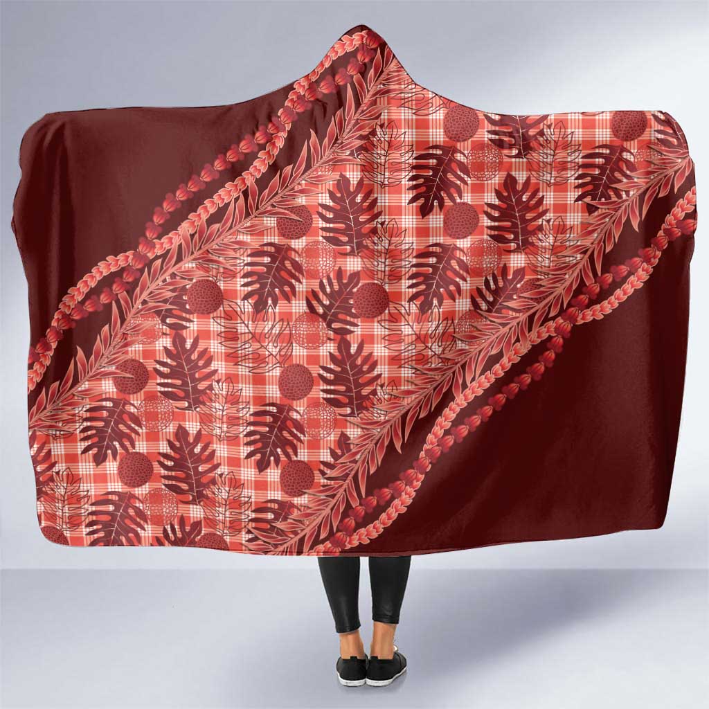 Hawaii Breadfruit Palaka Hooded Blanket Ulaula Maile Lei - Polynesian Pride