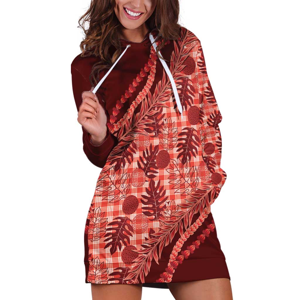 Hawaii Breadfruit Palaka Hoodie Dress Ulaula Maile Lei - Polynesian Pride