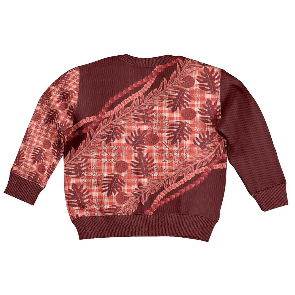 Hawaii Breadfruit Palaka Kid Ugly Christmas Sweater Ulaula Maile Lei - Polynesian Pride