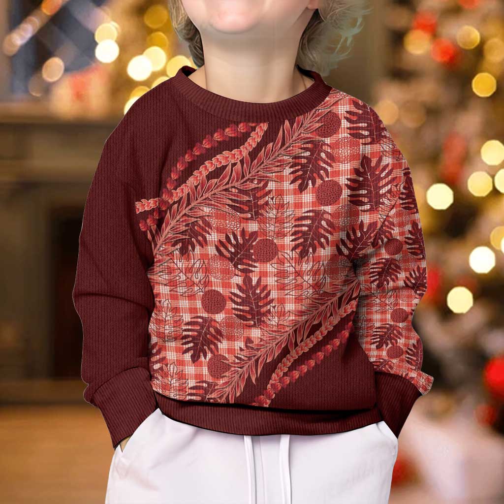Hawaii Breadfruit Palaka Kid Ugly Christmas Sweater Ulaula Maile Lei - Polynesian Pride