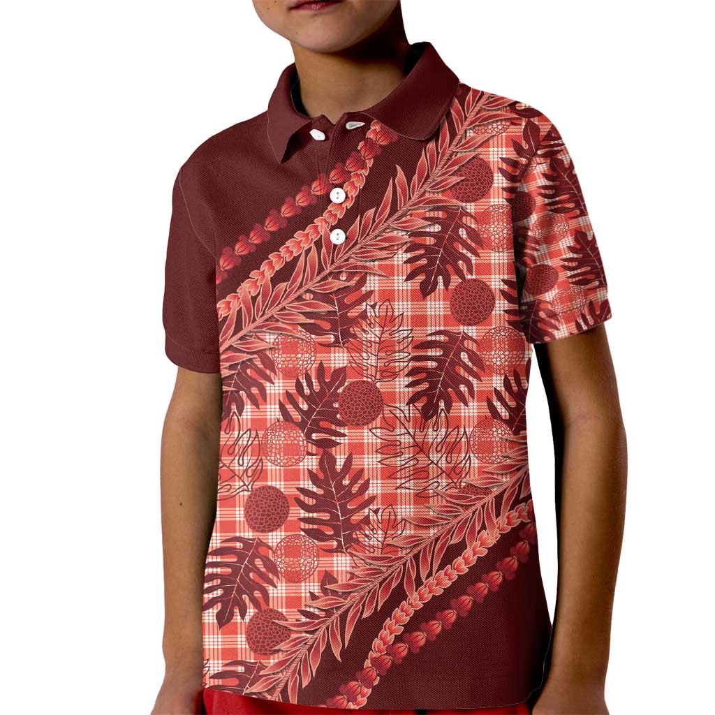 Hawaii Breadfruit Palaka Kid Polo Shirt Ulaula Maile Lei - Polynesian Pride