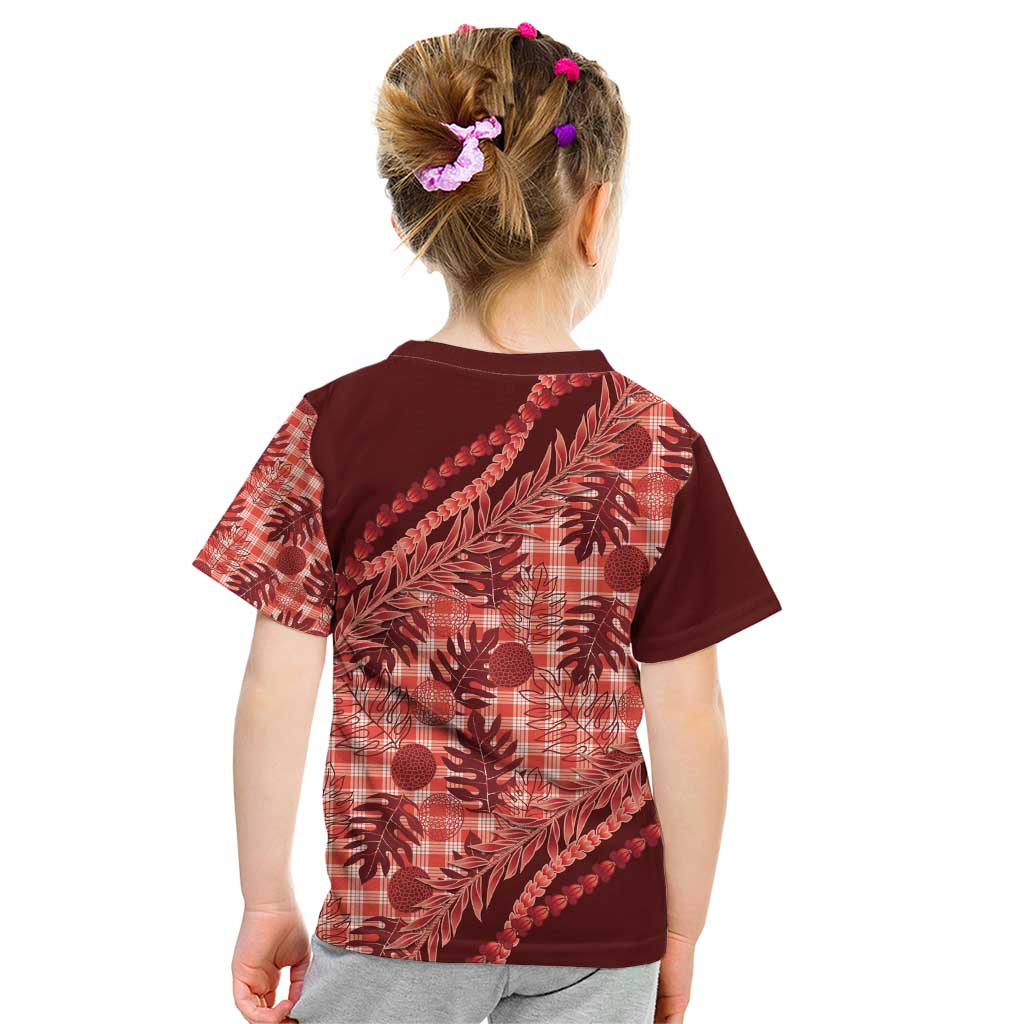 Hawaii Breadfruit Palaka Kid T Shirt Ulaula Maile Lei - Polynesian Pride