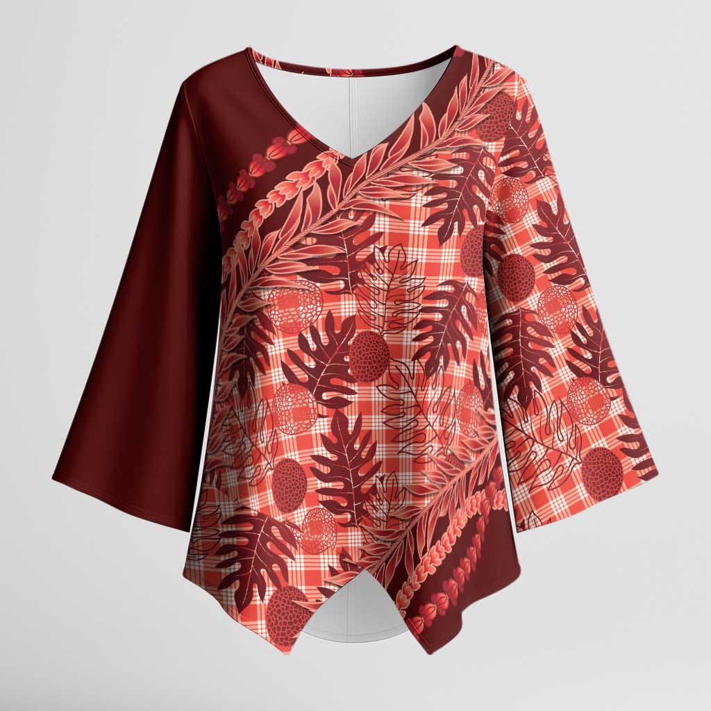 Hawaii Breadfruit Palaka Kimono Sleeve Blouse Ulaula Maile Lei - Polynesian Pride