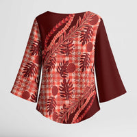 Hawaii Breadfruit Palaka Kimono Sleeve Blouse Ulaula Maile Lei - Polynesian Pride