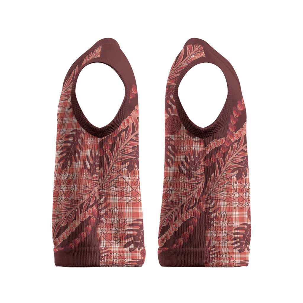 Hawaii Breadfruit Palaka Christmas Knitted V-Neck Vest Ulaula Maile Lei - Polynesian Pride