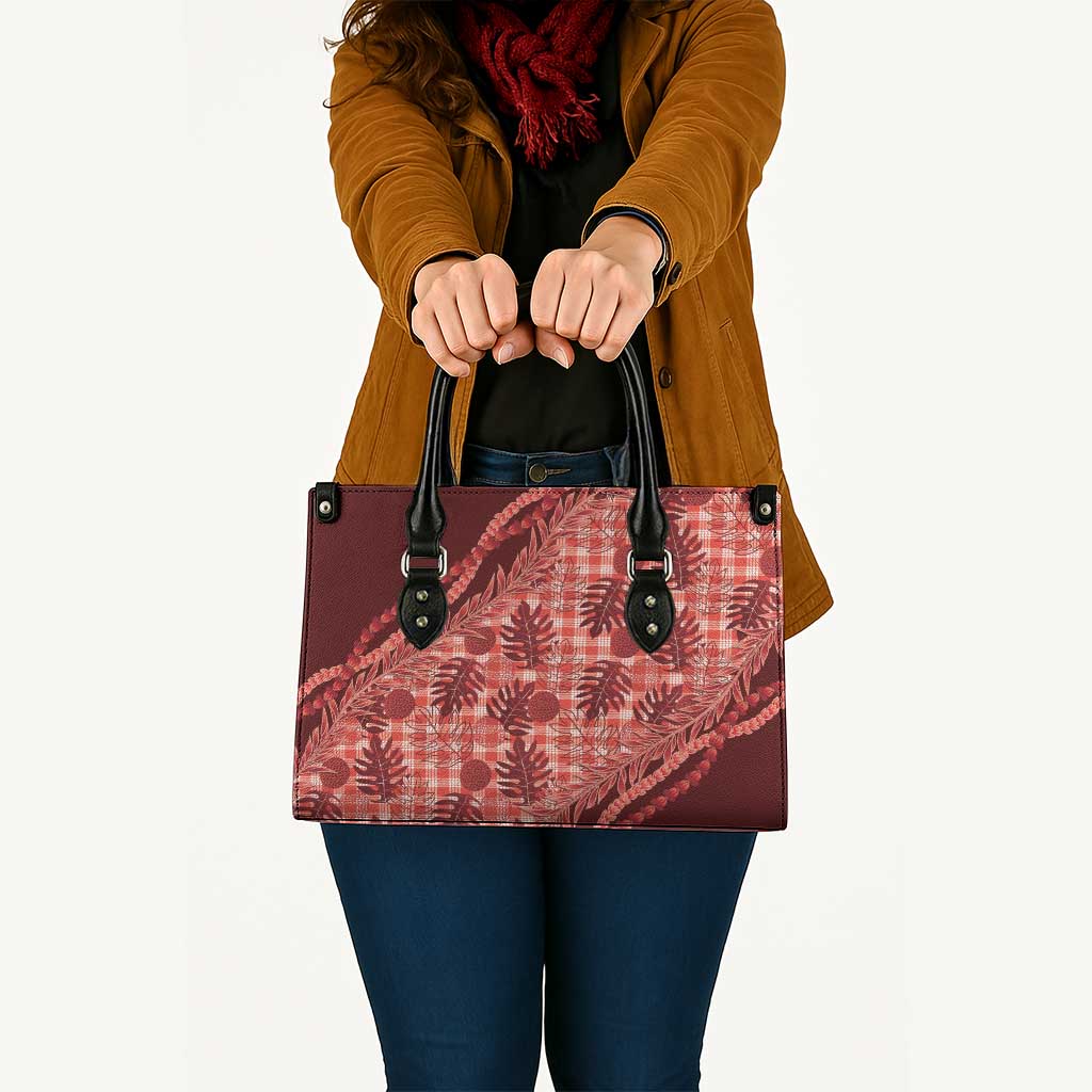 Hawaii Breadfruit Palaka Leather Bag Ulaula Maile Lei - Polynesian Pride