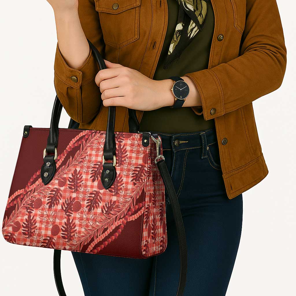 Hawaii Breadfruit Palaka Leather Bag Ulaula Maile Lei - Polynesian Pride