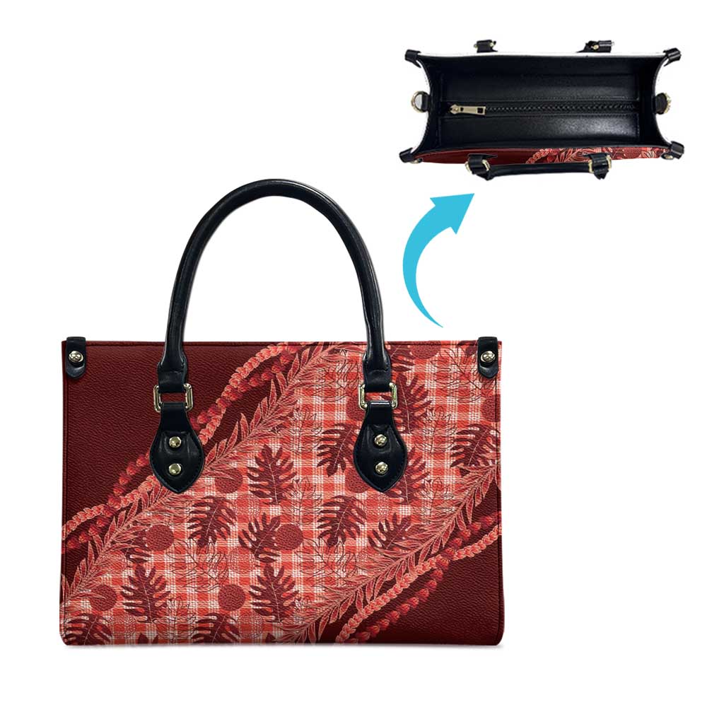 Hawaii Breadfruit Palaka Leather Bag Ulaula Maile Lei - Polynesian Pride