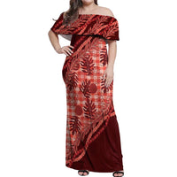 Hawaii Breadfruit Palaka Off Shoulder Maxi Dress Ulaula Maile Lei - Polynesian Pride