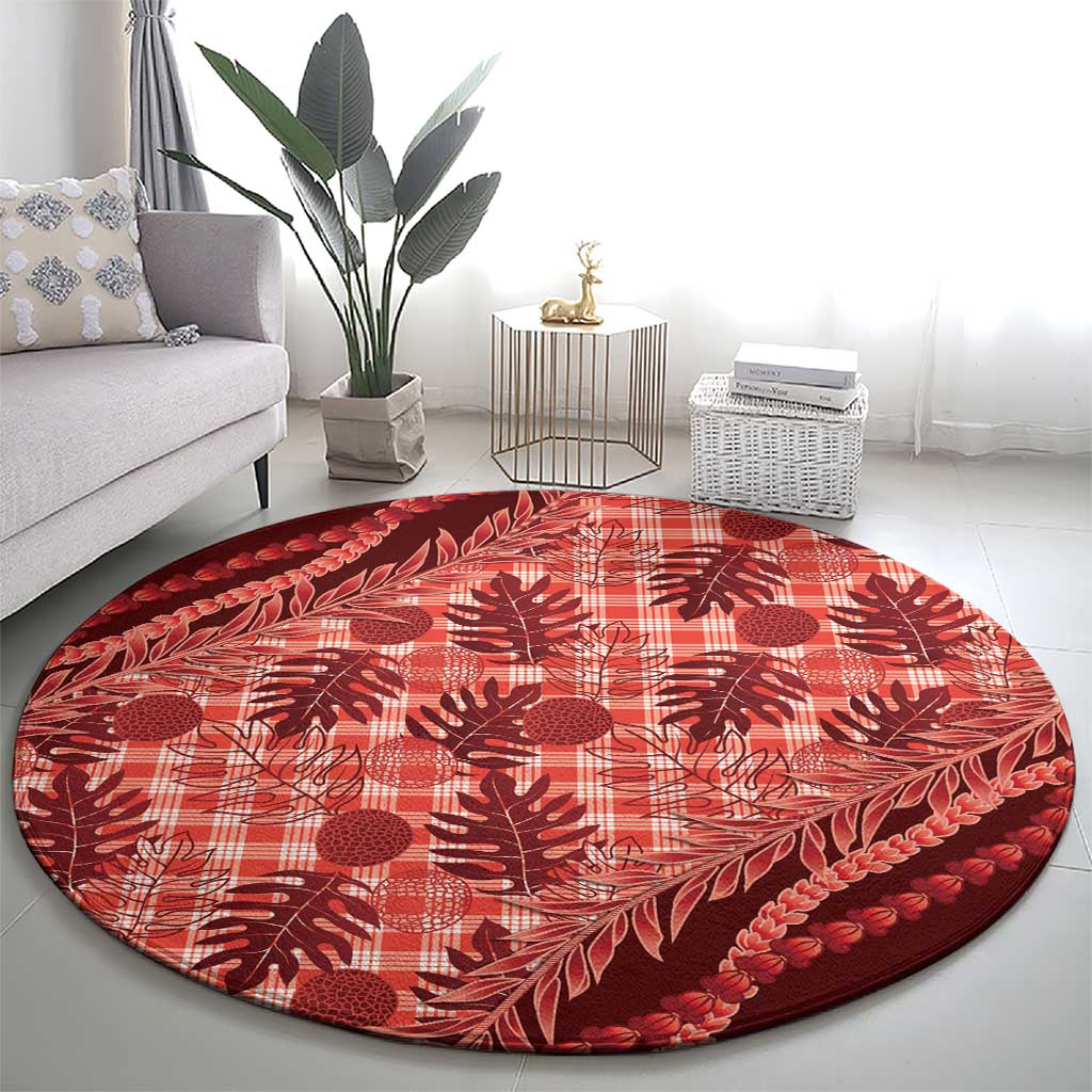Hawaii Breadfruit Palaka Round Carpet Ulaula Maile Lei - Polynesian Pride