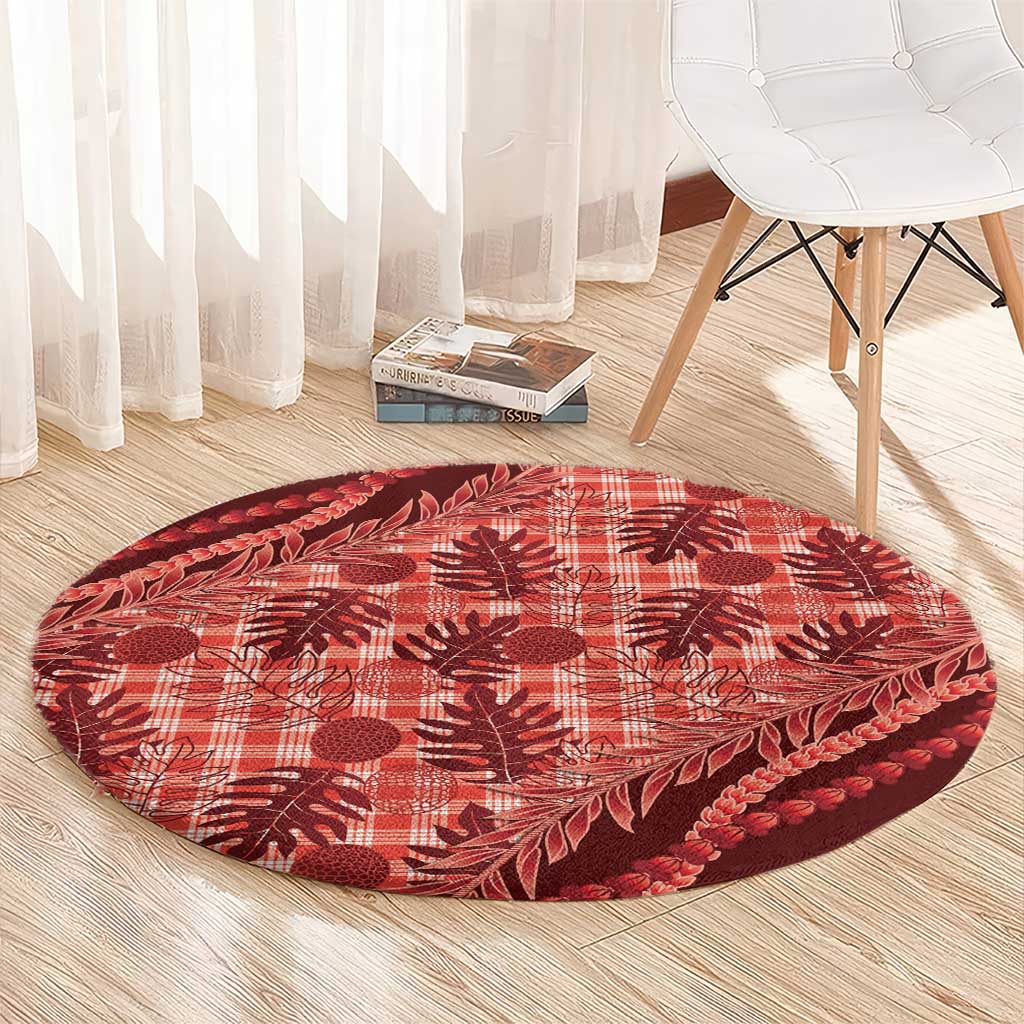 Hawaii Breadfruit Palaka Round Carpet Ulaula Maile Lei - Polynesian Pride