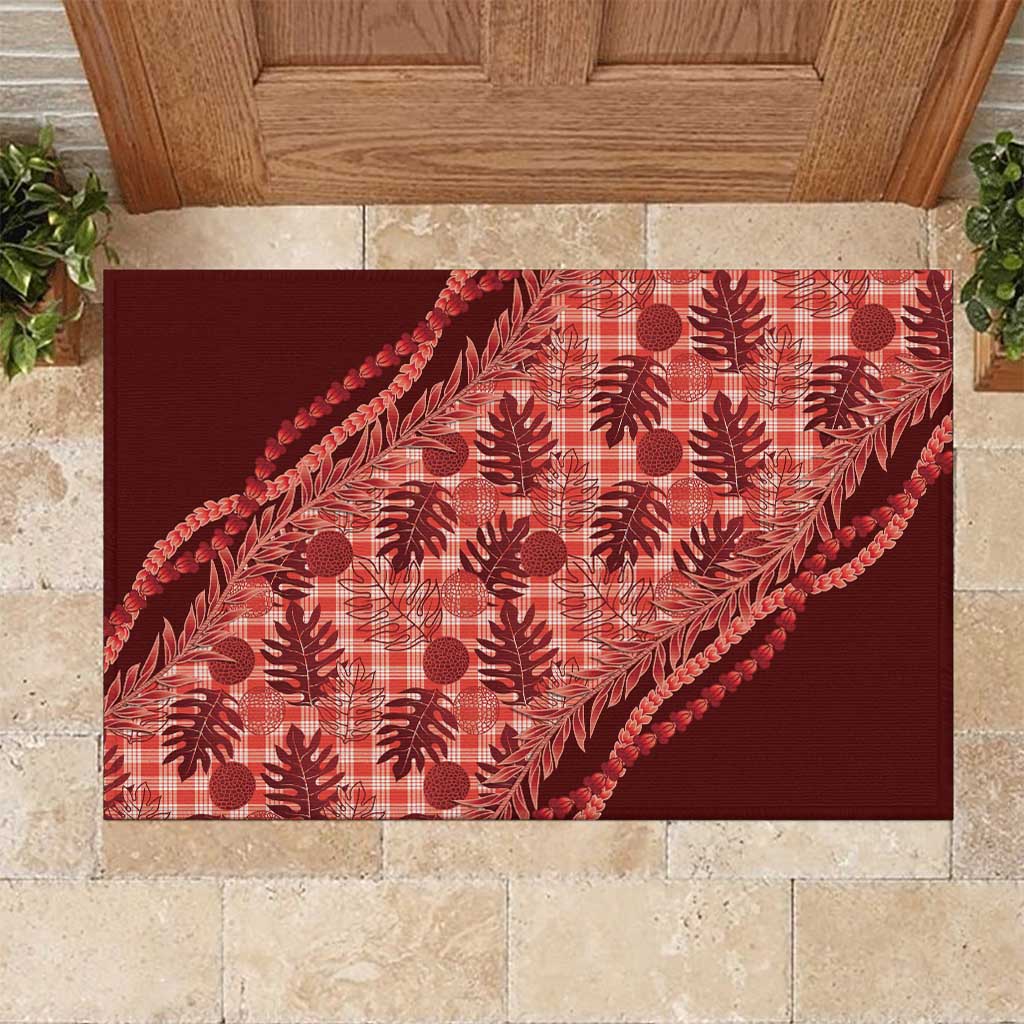 Hawaii Breadfruit Palaka Rubber Doormat Ulaula Maile Lei - Polynesian Pride