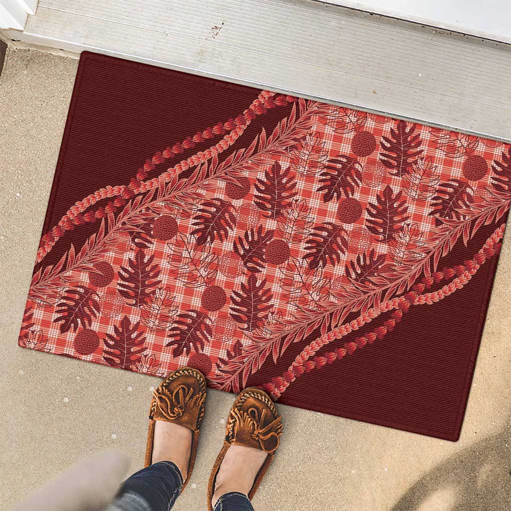 Hawaii Breadfruit Palaka Rubber Doormat Ulaula Maile Lei - Polynesian Pride