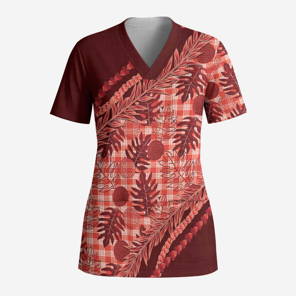 Hawaii Breadfruit Palaka Scrub Top Ulaula Maile Lei - Polynesian Pride