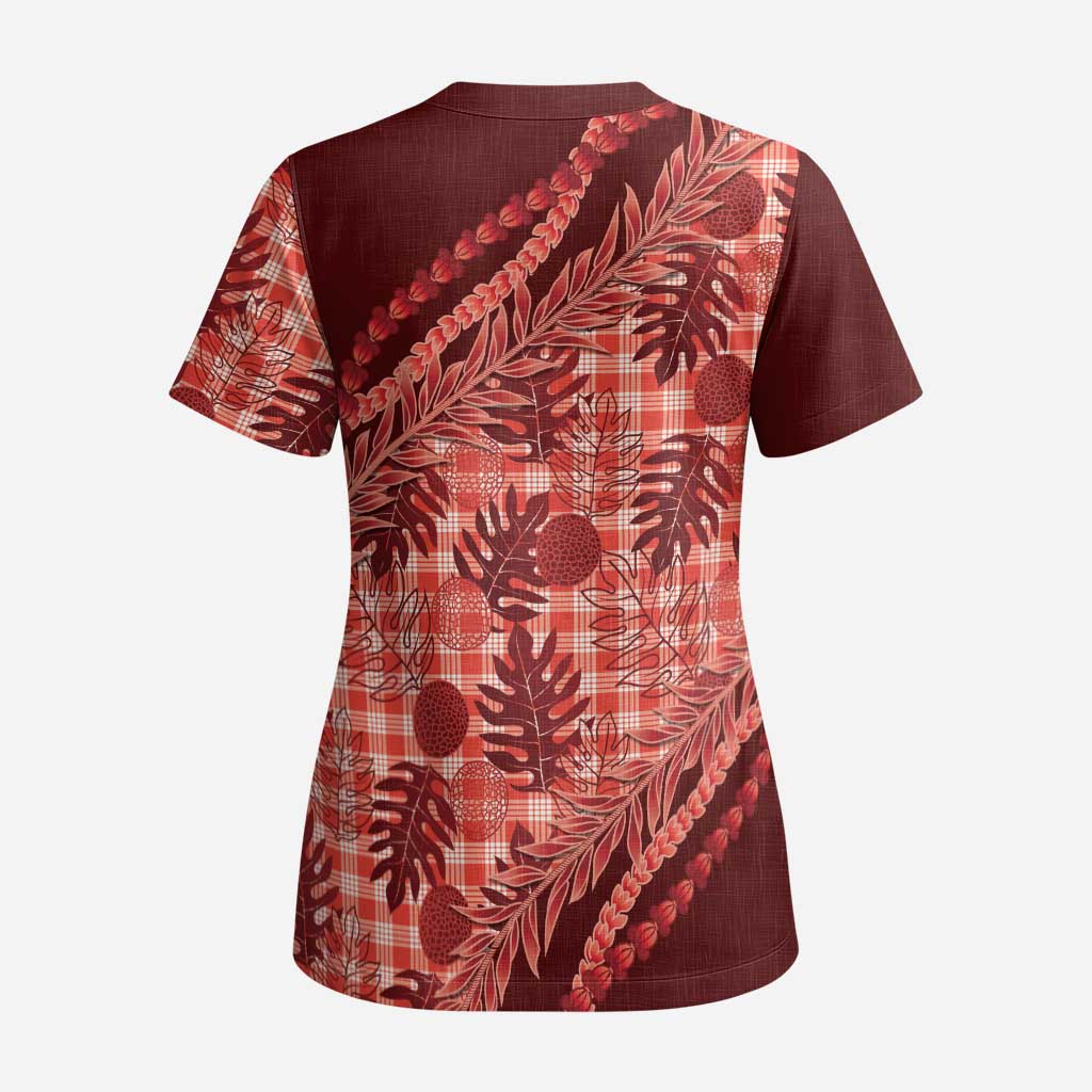 Hawaii Breadfruit Palaka Scrub Top Ulaula Maile Lei - Polynesian Pride