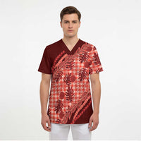Hawaii Breadfruit Palaka Scrub Top Ulaula Maile Lei - Polynesian Pride