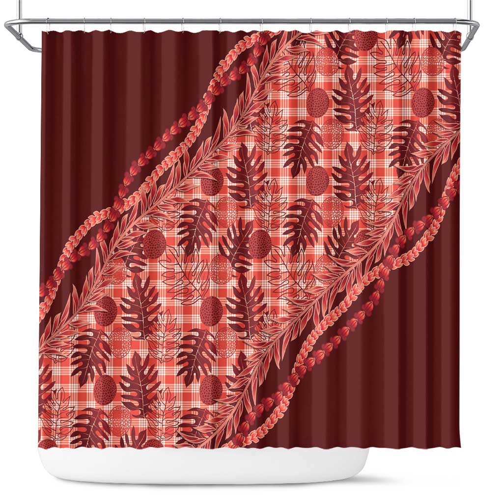 Hawaii Breadfruit Palaka Shower Curtain Ulaula Maile Lei - Polynesian Pride
