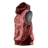 Hawaii Breadfruit Palaka Sleeveless Hoodie Ulaula Maile Lei - Polynesian Pride