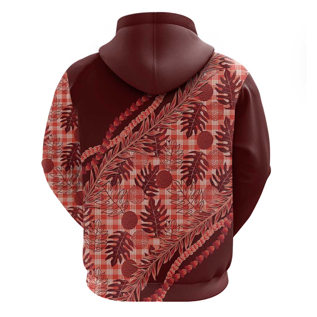 Hawaii Breadfruit Palaka Zip Hoodie Ulaula Maile Lei - Polynesian Pride