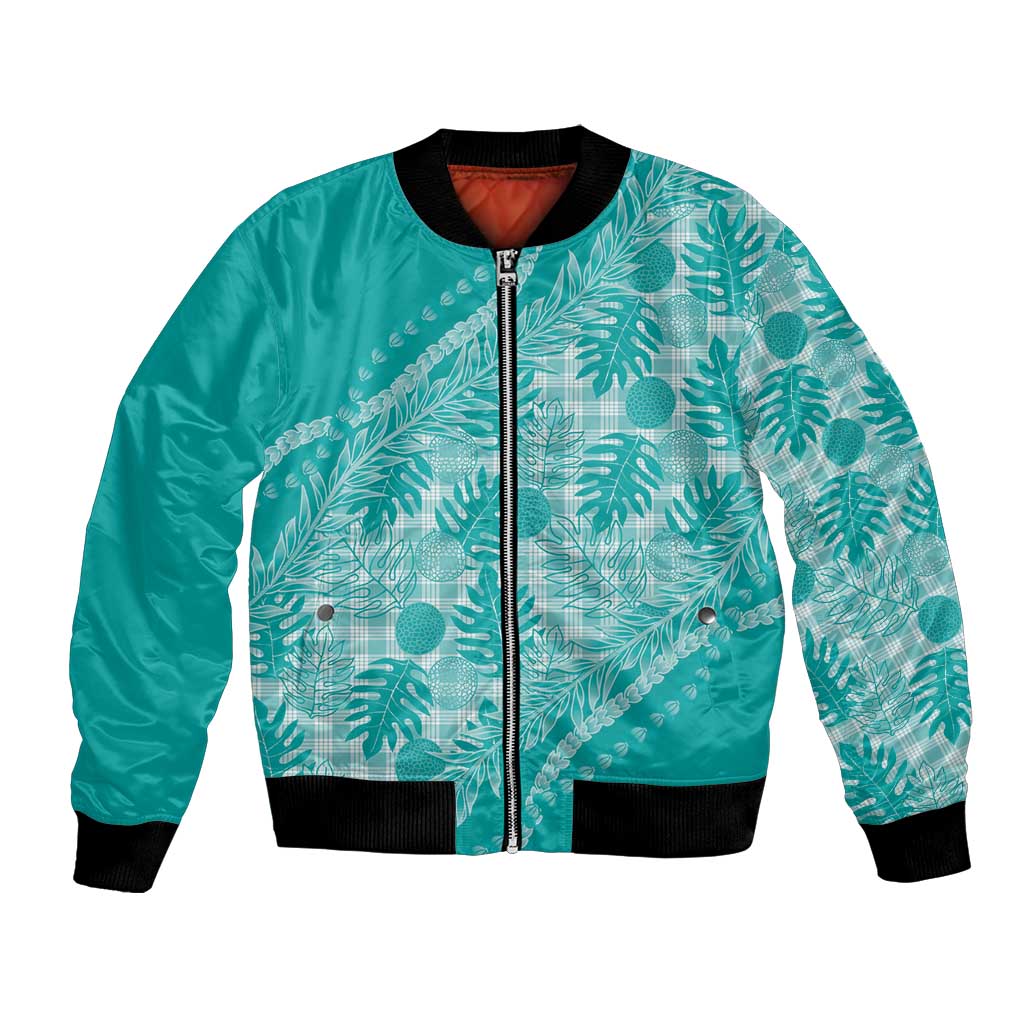 Hawaii Breadfruit Palaka Bomber Jacket Polu Opal Maile Lei - Polynesian Pride